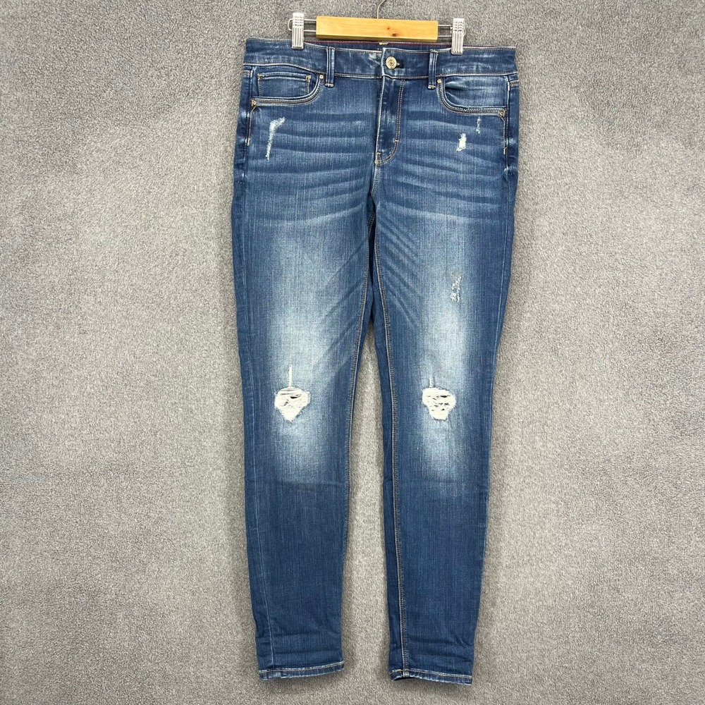 White House Black Market The Skinny Distressed Mid Rise Jeans Blue Womens Size 4
